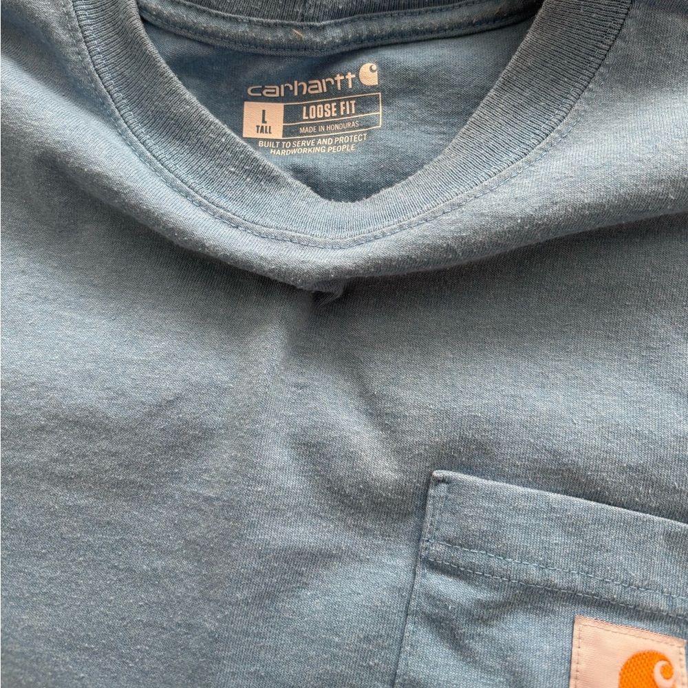 Carhartt Men's Short Sleeve Pocket Tees in Light Blue, Dark Heather, Gray - Picture 2 of 9